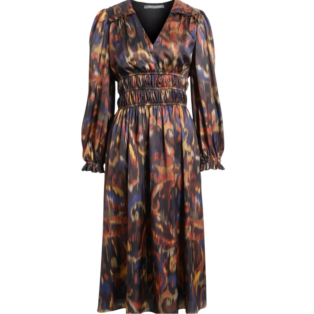 Julia Jordan Ikat Long Sleeve Stretch Satin Midi Dress Size 8